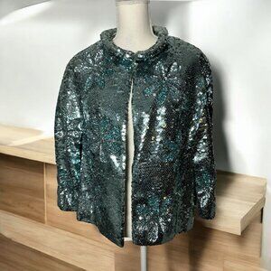 GENE SHELLY'S International Boutique Vintage 100% Wool Blue Sequin Jacket Sz 10